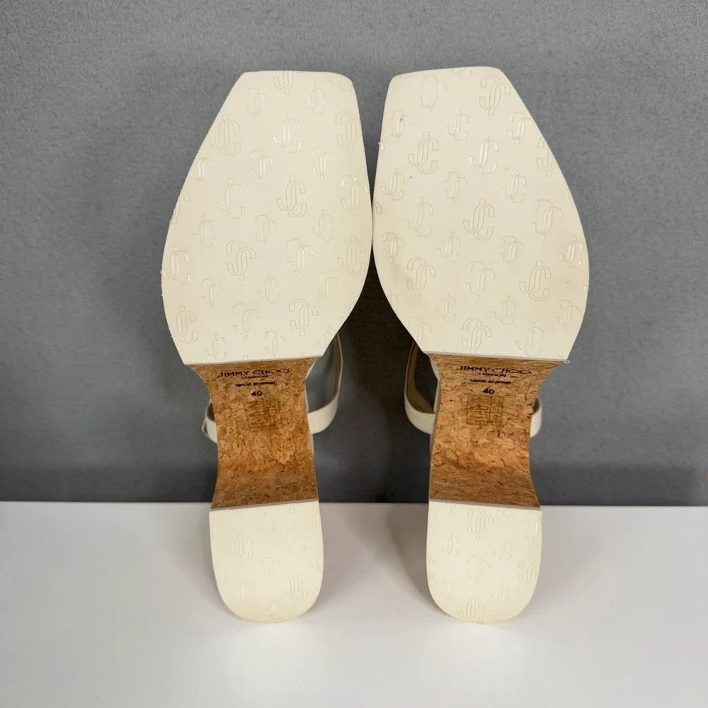 Jimmy Choo Sandals Womens Size 39.5 Heloise Wedge 95 Leather Cork Platform